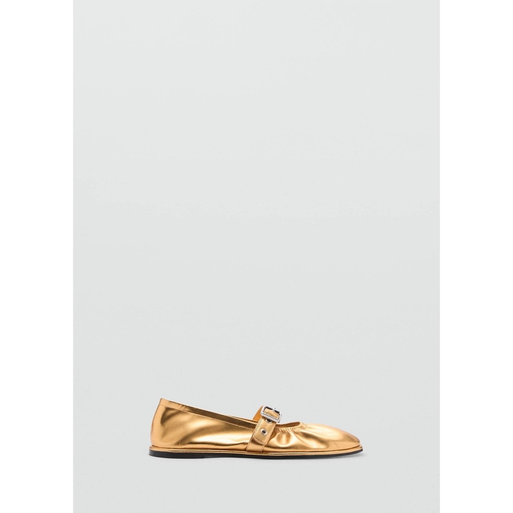 NEW MANGO MNG GOLD GATHERED STRAP BUCKLE BALLERINA BALLET FLAT SHOES 39 US 8-8.5 - Picture 12 of 12